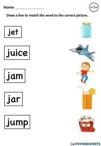 Matching vocabulary - letter j
