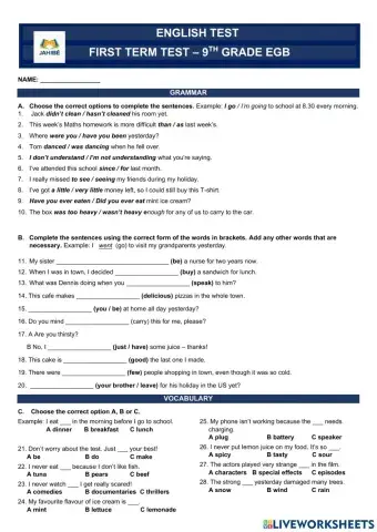 9th grade - first term test