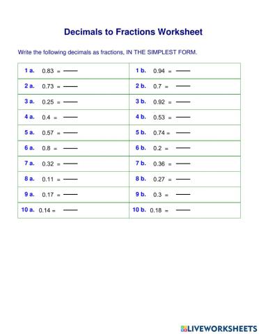 Decimals to Fractions 2