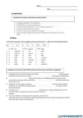 Competition vocabulary, prefixes