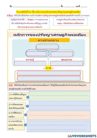 ใบงานอัตนัยที่ 8.2 หลักการและเป้าหมายของปรัชญาของเศรษฐกิจพอเพียง