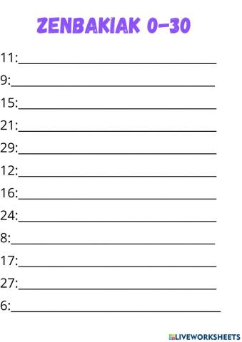 Zenbakiak 0-30 idatzi