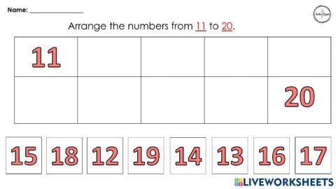 Arrange the numbers from 11 to 20