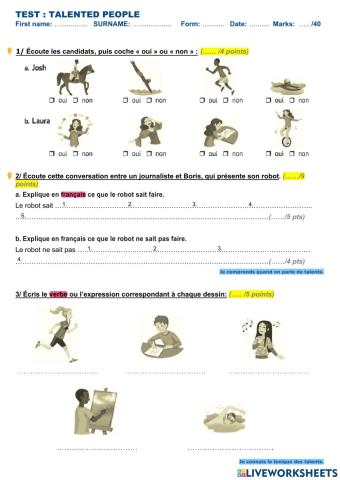 Test connaissances Talents