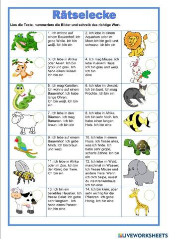 Tiere Rätselecke