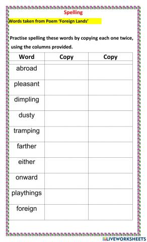 Spelling - 'Foreign Lands'