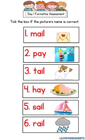 Day 2 Formative Assessment- Digraph sounds ai- and -ay- sounds