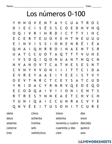 Los numeros 0 al 100