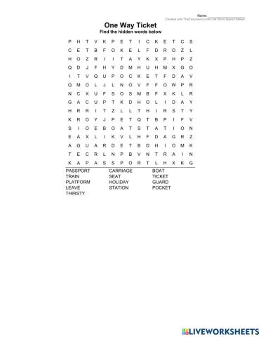 One-Way Ticket Word Search