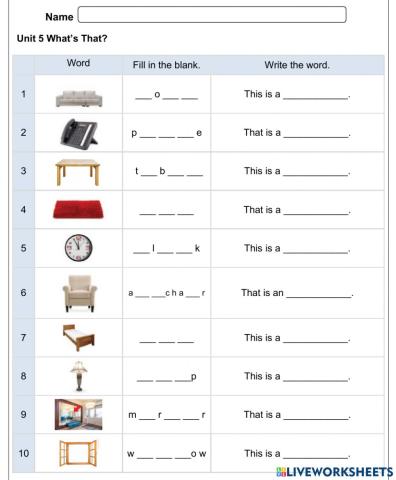 Basic Furniture Vocabulary
