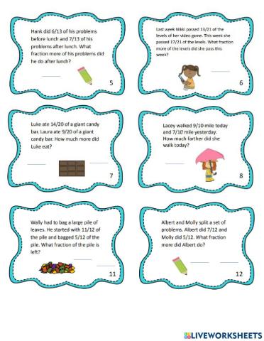 Subtract like fractions