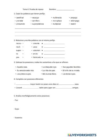 Repaso prefijos, posesivos y uso del guion