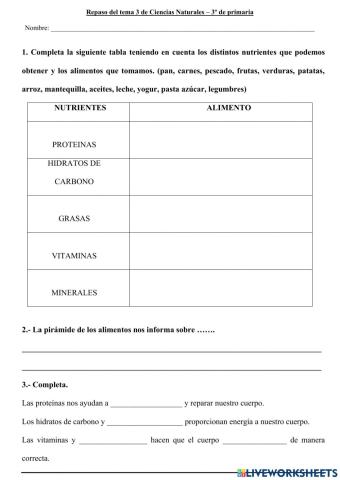 Repaso tema 3 Ciencias Naturales