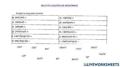 Multiplicación de monomios