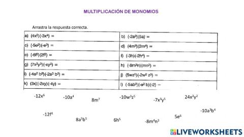 Multiplicación de monomios