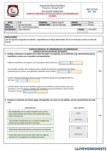 Examen 1er. Quimetre de CCNN - NEES