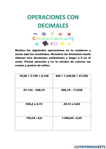 Operaciones con decimales
