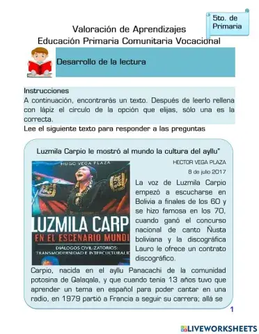 Valoracion 5to de primaria