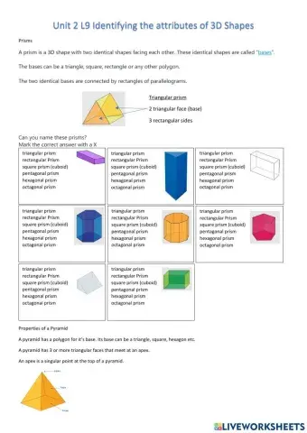 CHESS5 Maths 3D Properties Prisms and Pyramids