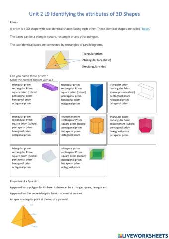 CHESS5 Maths 3D Properties Prisms and Pyramids