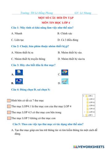 Ôn tâp khối 4 - HK1