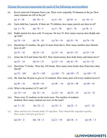 Word problem expressions