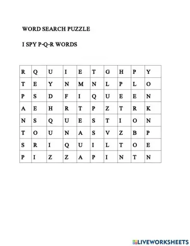 Wordsearch P-Q-R