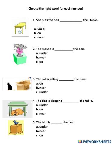 Prepositions near -under -on