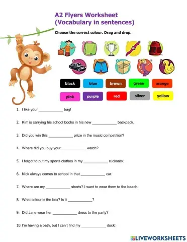 A2 Flyers Worksheet Vocabulary in Sentences