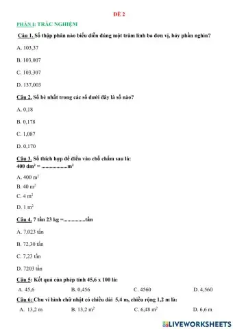 Đề ôn toán ck1 số 2 ( 5 -1)