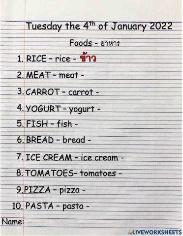 Foods Vocabulary