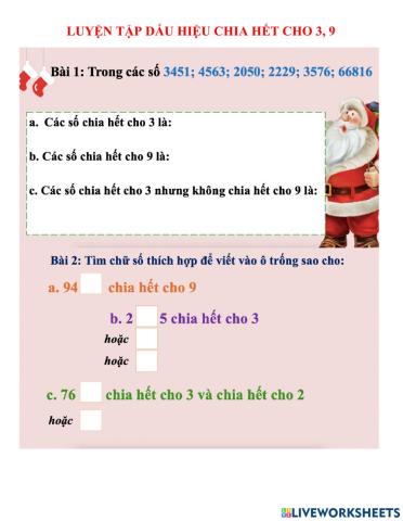 Luyện tập dấu hiệu chia hết cho 3,9