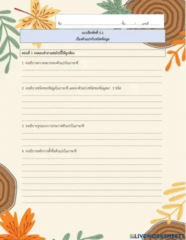 แบบฝึกหัดที่ 5.1 เรื่องตัวแปรกับชนิดข้อมูล