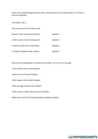 Listening healthy diet