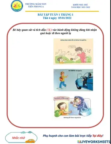 Bé hãy quan sát tranh và tích vào hành động đúng nhé