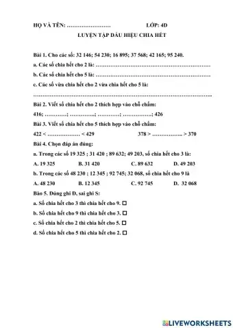 Phiếu toán tuần 18