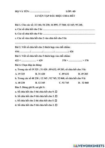 Phiếu toán tuần 18
