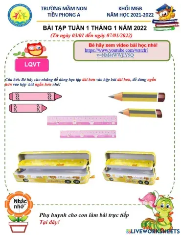 Bé hãy nhấc những đồ dùng học tập có độ bài phù hợp với hộp bút nhé