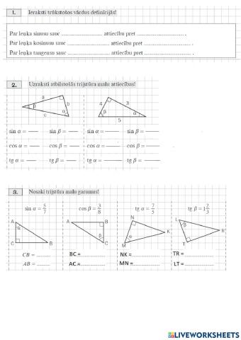 Trigonometriskās sakarības taisnleņķa trijstūrī