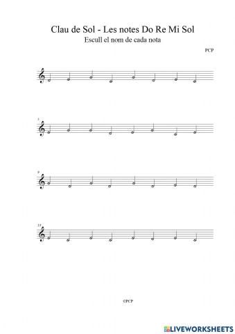 Clau de sol: Notes musicals 3 Do-Re-Mi-Sol