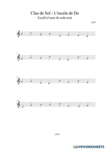 Clau de sol: notes musicals 7 Escala de Do
