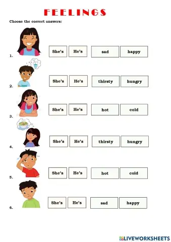 Feelings test for grade 2