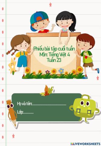 Phiếu bài tập Tiếng Việt 4Tuần 23