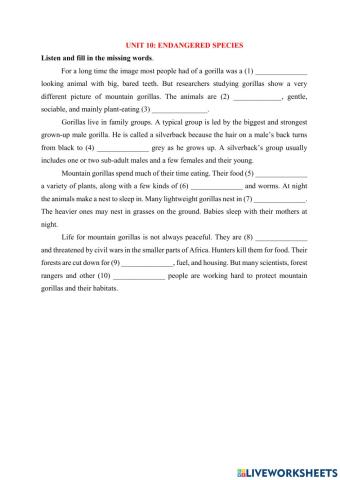 Unit 10 Listening Gap-filling