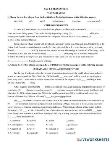 Unit 2. URBANIZATION  PART 3: READING