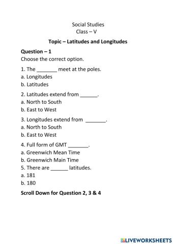 Class V Latitudes and Longitudes