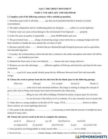 Unit 3. THE GREEN MOVEMENT PART 2: VOCABULARY AND GRAMMAR