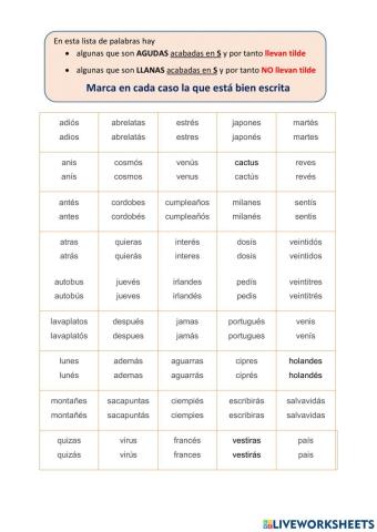 Acentuación de palabras agudas(S)