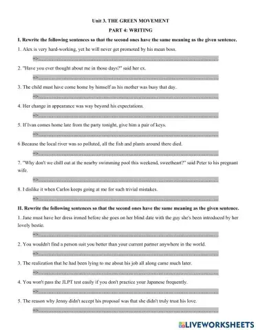 Unit 3. THE GREEN MOVEMENT  PART 4: WRITING