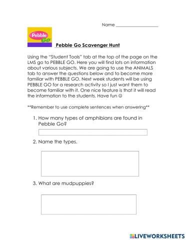 Pebble Go Scavenger Hunt